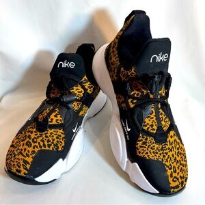 NIKE Sz 9.5 SuperRep Trainers Running Leopard Print Sneakers Bungee Closure